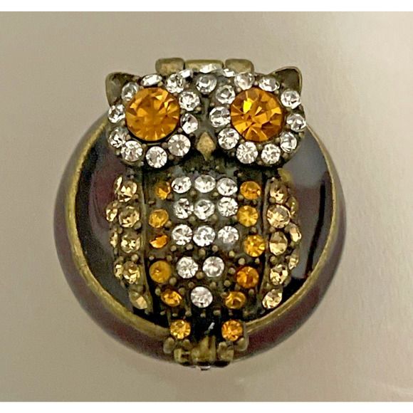 Papyrus Rhinestone Enamel Owl Miniature Earth Tones Trinket Box - Picture 1 of 10